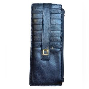 Lodis Black Pebble Leather JULIA LONG STACKER Wallet RFID